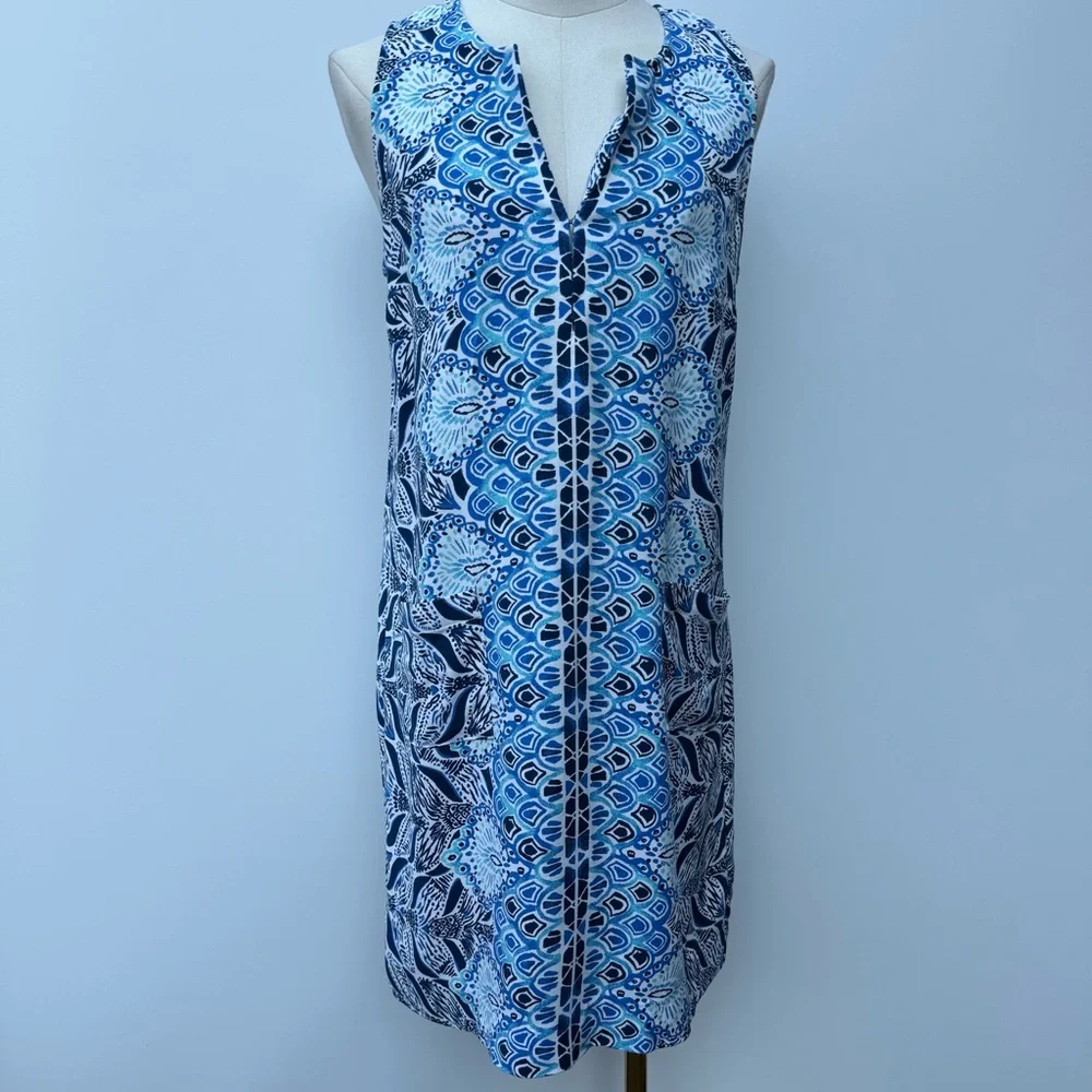 Lilly Pulitzer Blue and White V-Neck Mermaid Tail Print Dress Size 4 - Picture 3 of 15
